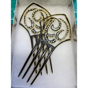 Art Deco Celluloid hair combs set with rhinestones 4.5" x 2.5" **read**